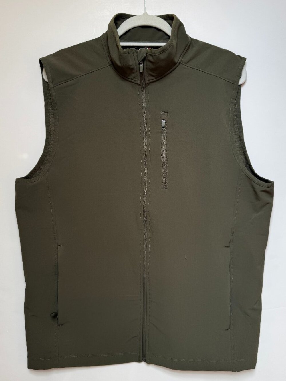 32 Degrees Heat Mens Medium Olive Green Softshell Full Zip Vest Stand Up Collar